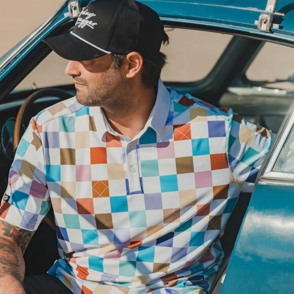 NWT Sunday Swagger Men's multicolored "Checked out" golf polo - Picture 5 of 5